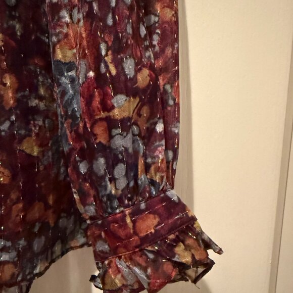 Lafayette 148 | Silk Blend Metallic Sheer Blouse | Brown | Size: S - Picture 8 of 10